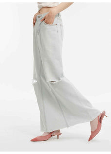 "Walden Pond" Turkish Imported Wash - faded Distressed Hole Denim A - line Skirt - variant_title