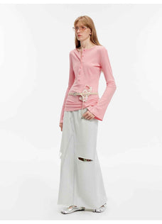 "Walden Pond" Turkish Imported Wash - faded Distressed Hole Denim A - line Skirt - variant_title