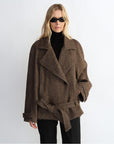"Warm Cocoon" Italian Herringbone Wool Classic Lapel Micro - coon Short Wool Coat for Women - variant_title