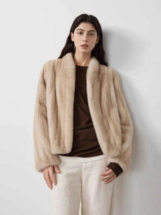 Warm Coffee Palomino mink jacket alternate front styling