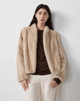 Warm Coffee Palomino mink jacket alternate front styling