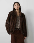 Warm Coffee Brown Sable short mink jacket on model