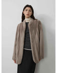 Warm coffee mink retro imported stand collar short mink fur coat - variant_title