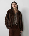 Warm coffee mink retro imported stand collar short mink fur coat - variant_title