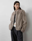 Warm coffee mink retro imported stand collar short mink fur coat - variant_title
