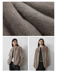 Warm coffee mink retro imported stand collar short mink fur coat - variant_title
