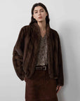 Warm coffee mink retro imported stand collar short mink fur coat - variant_title