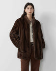 Warm coffee mink retro imported stand collar short mink fur coat - variant_title