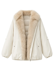 Fireladyfur Warm Dialogue Original White two-tone fox fur down parka front cutout