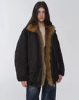 Fireladyfur Warm Dialogue Black mid-length fox fur down parka front model view