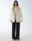 Full-length front view of Fireladyfur Warm Dialogue Original White fox fur down parka