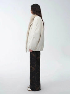 Side view of Fireladyfur Warm Dialogue Original White fox fur down parka on model