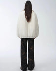 Back view of Fireladyfur Warm Dialogue Original White fox fur down parka on model