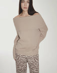 "Warm Women's Formula" French simple and versatile merino wool blended one - neck off - the - shoulder sweater - variant_title