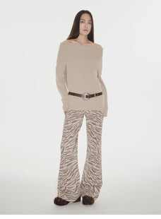 "Warm Women's Formula" French simple and versatile merino wool blended one - neck off - the - shoulder sweater - variant_title