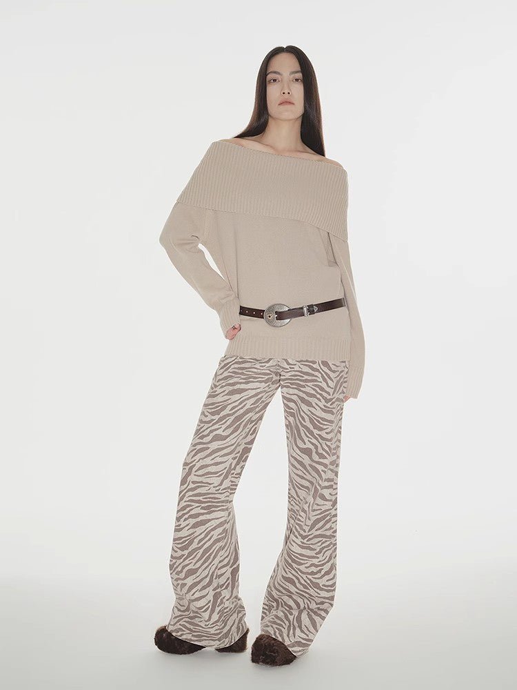 "Warm Women's Formula" French simple and versatile merino wool blended one - neck off - the - shoulder sweater - variant_title