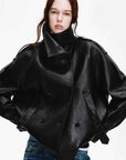 Firelady Fur Women's Turkish Lambskin Funnel Neck Leather Jacket - Weekend Street Style Short Trench Coat