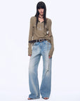 "West City Rhythm" Handmade Whisker Washed Flared Jeans Spring - variant_title