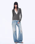 "West City Rhythm" Handmade Whisker Washed Flared Jeans Spring - variant_title