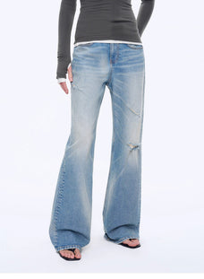 "West City Rhythm" Handmade Whisker Washed Flared Jeans Spring - variant_title