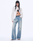 "West City Rhythm" Handmade Whisker Washed Flared Jeans Spring - variant_title