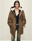 Firelady Wild Heartbeat autumn birch coffee merino sheepskin parka front view