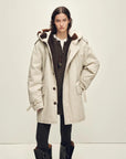 Firelady Wild Heartbeat green rice white merino sheepskin parka front view