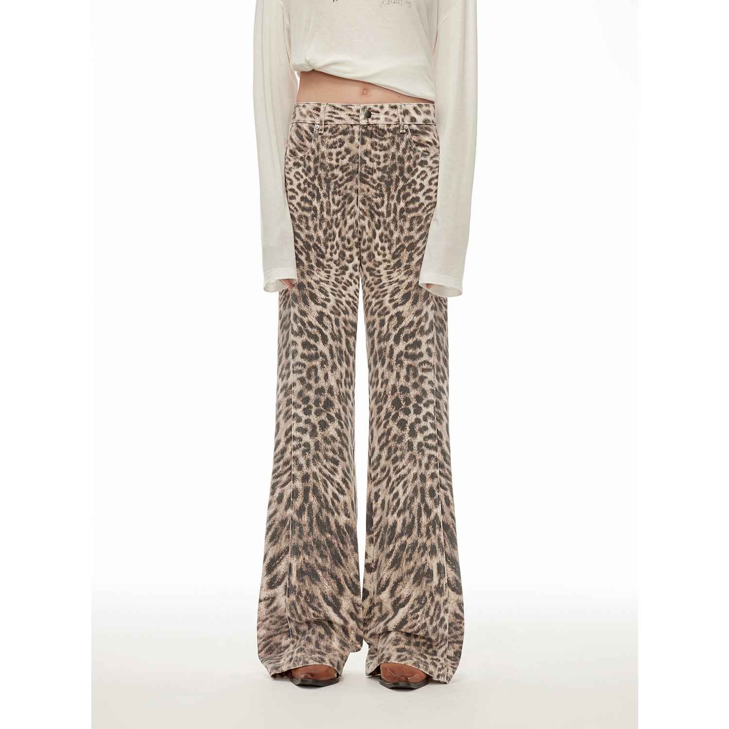 “Wild roar”vintage original leopard print Turkish imported washed slimming straight - leg bootcut jeans - variant_title