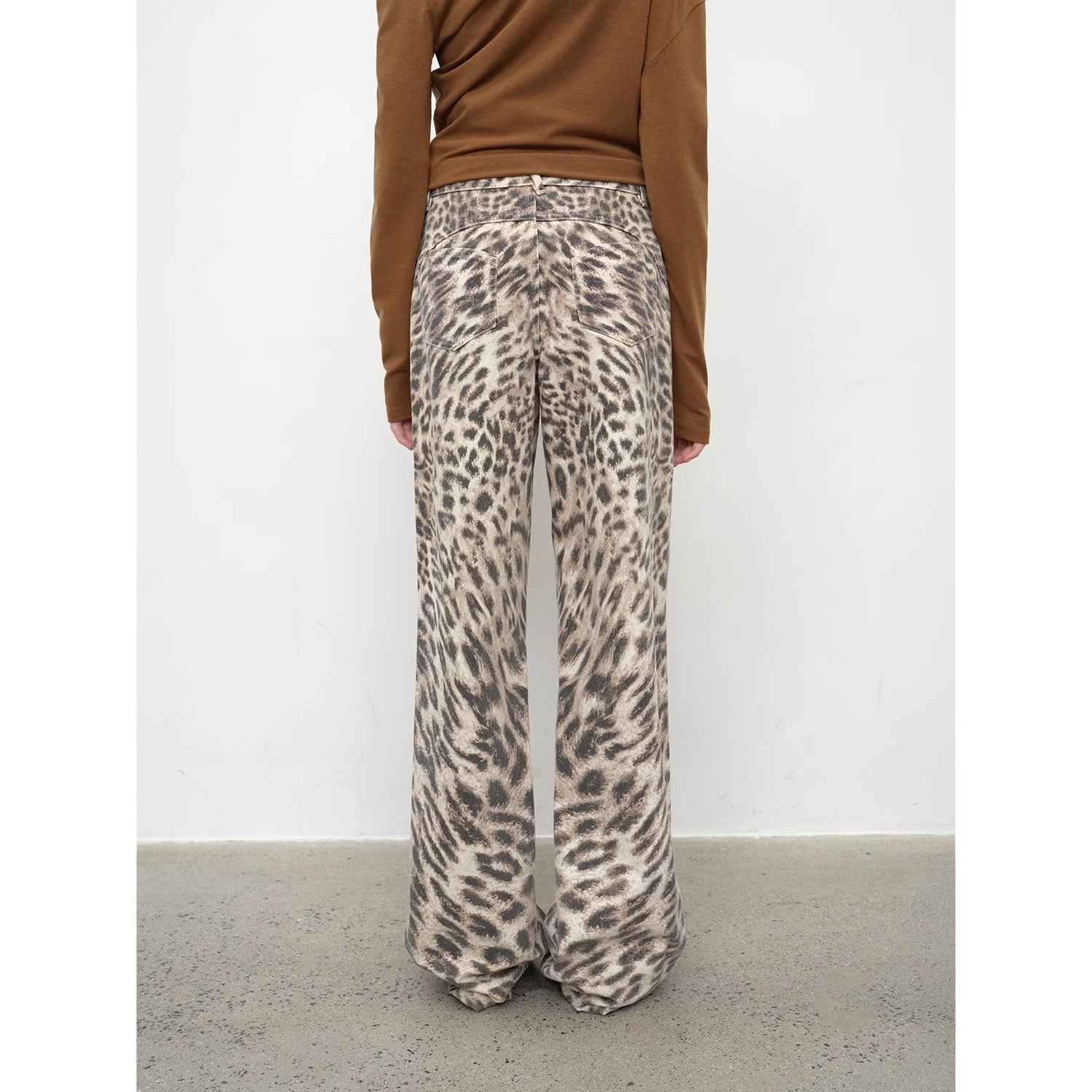 “Wild roar”vintage original leopard print Turkish imported washed slimming straight - leg bootcut jeans - variant_title