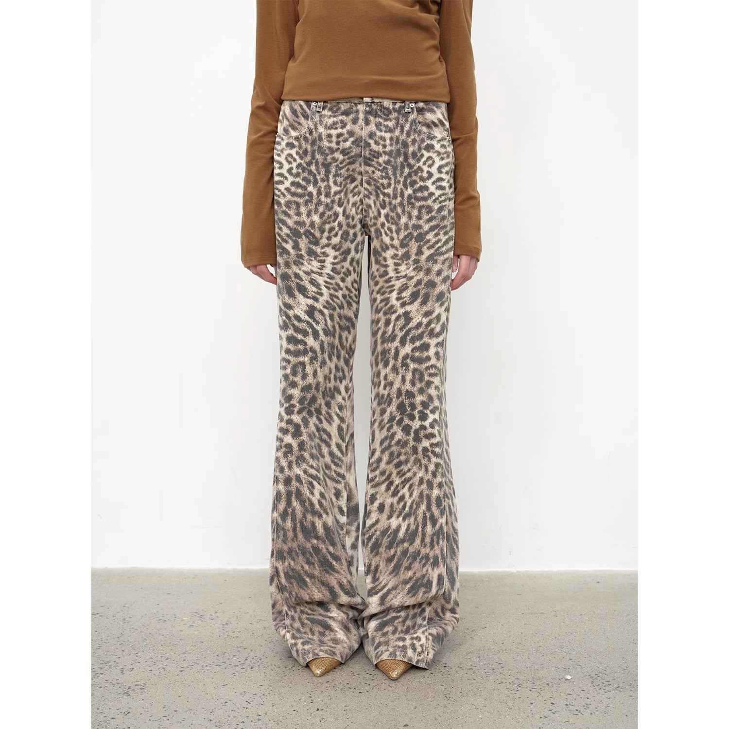 “Wild roar”vintage original leopard print Turkish imported washed slimming straight - leg bootcut jeans - variant_title