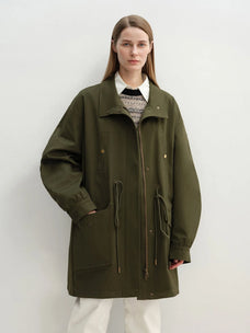 Military green Letrans Wilderness Poem women's 90% goose down parka front styling detail