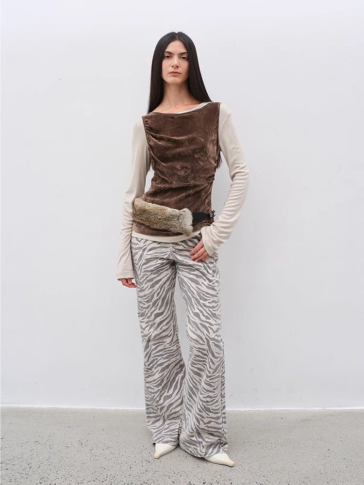"Wilful Zebra" custom zebra print yeast stone washed low waist flared jeans for women - variant_title