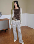"Wilful Zebra" custom zebra print yeast stone washed low waist flared jeans for women - variant_title