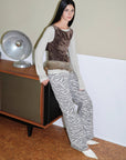 "Wilful Zebra" custom zebra print yeast stone washed low waist flared jeans for women - variant_title