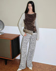 "Wilful Zebra" custom zebra print yeast stone washed low waist flared jeans for women - variant_title