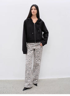"Wilful Zebra" custom zebra print yeast stone washed low waist flared jeans for women - variant_title