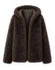 Winter Snow brown hooded Toscana curly shearling coat product cutout