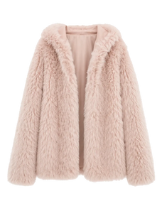 Winter Snow dirty pink hooded Toscana curly shearling coat product cutout