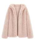 Winter Snow dirty pink hooded Toscana curly shearling coat product cutout