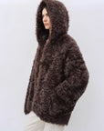"Winter Snow" lazy silhouette hooded Toscana curly Shearing Coat winter