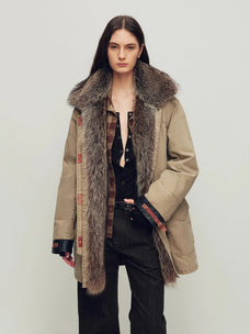 Firelady Winter Street Lights khaki fur trim down parka front model view