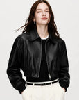Witch Game vintage washed leather bomber jacket - Black front model view