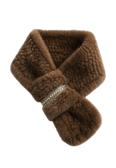 Cocoa Brown rhinestone mink fur scarf for women on transparent background