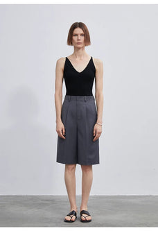 Women's high - density mixed color cotton and linen raw edge straight - leg suit pants - variant_title