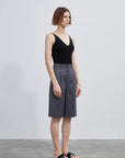 Women's high - density mixed color cotton and linen raw edge straight - leg suit pants - variant_title