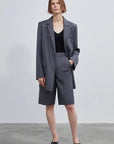 Women's high - density mixed color cotton and linen raw edge straight - leg suit pants - variant_title