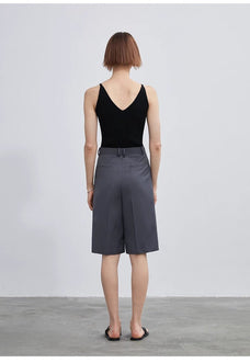 Women's high - density mixed color cotton and linen raw edge straight - leg suit pants - variant_title