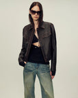 Women's imported first-layer suede sheepskin short autumn leather jacket