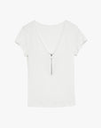 Women's Loose Australian Wool Tencel Deep V - neck Zipper Short Sleeve Tops T-shirt"Tunic Blouses Simple Color Silent Film" - variant_title