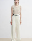 Women's white straight casual wide waist drape floor - length wide leg pants - variant_title